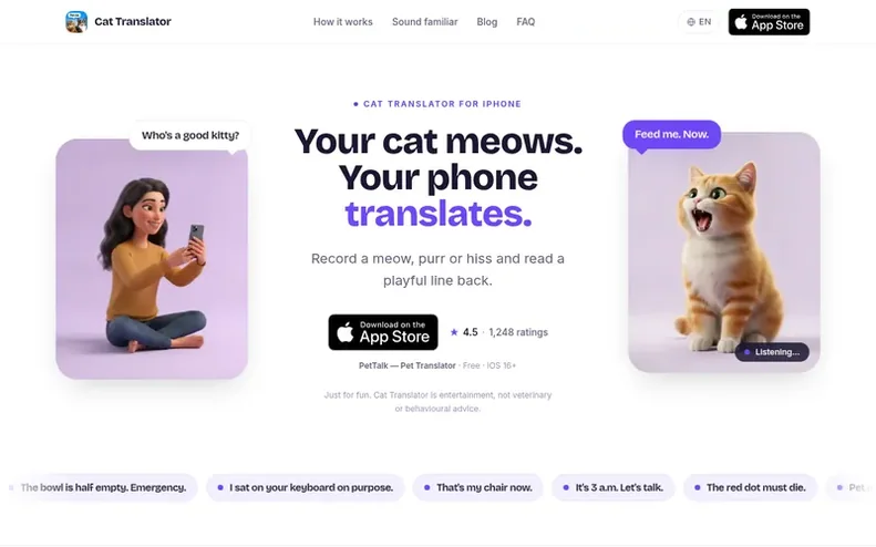 Screenshot of the Cat Translator homepage