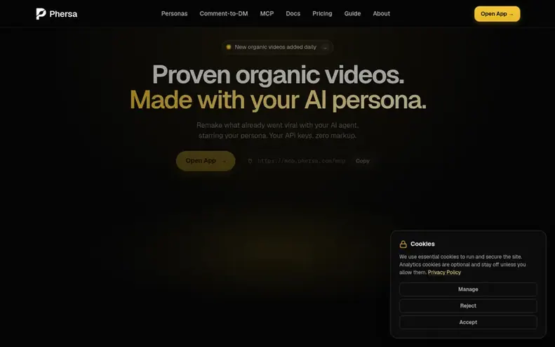 Screenshot of the Phersa homepage