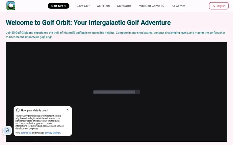 Screenshot of the Golf Orbit homepage