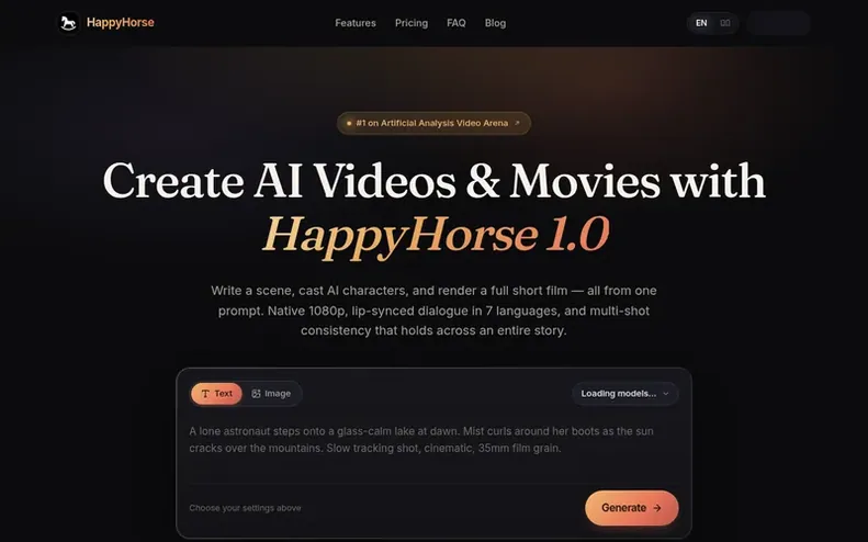 Screenshot of the HappyHorse homepage