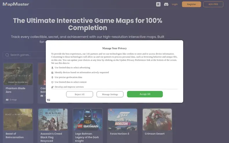 Screenshot of the Map Master homepage