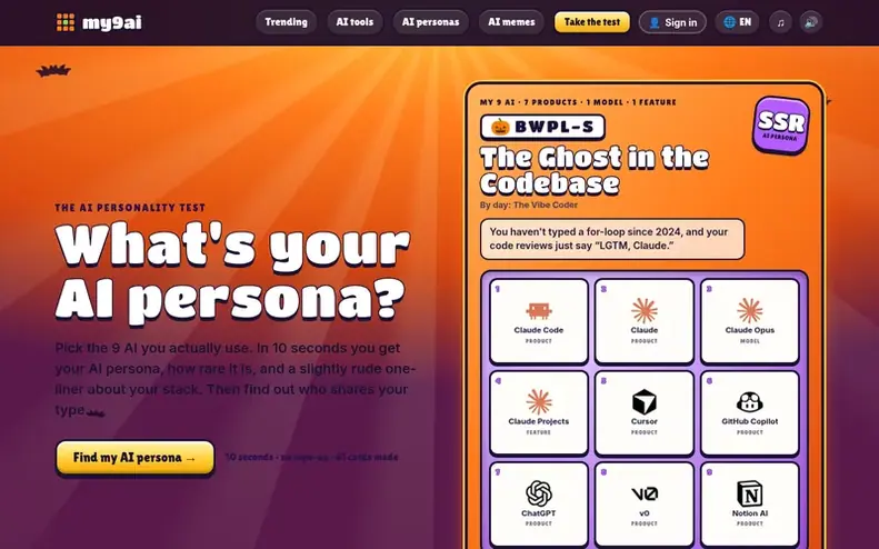 Screenshot of the my9ai homepage