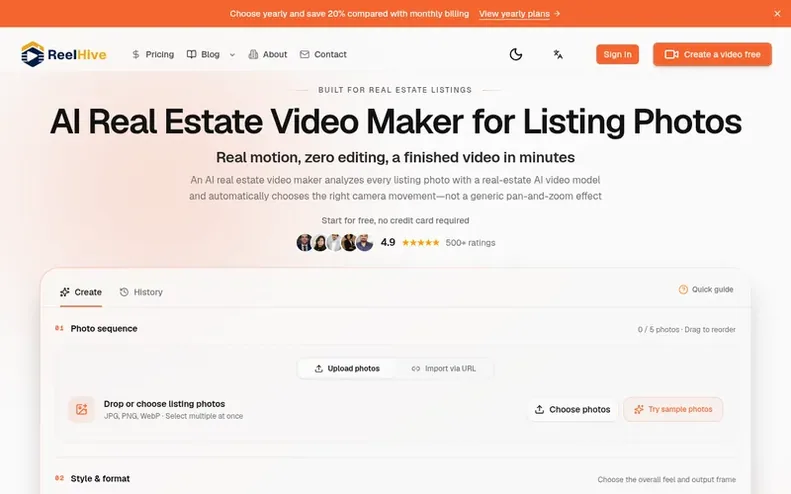 Screenshot of the ReelHive homepage
