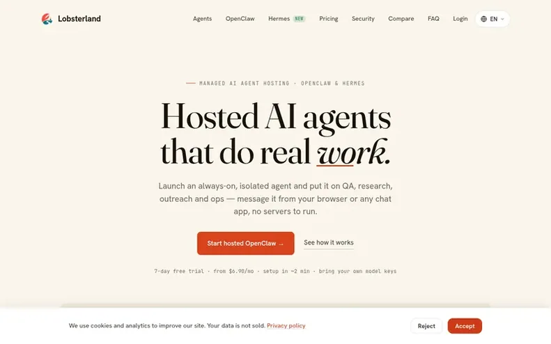 Screenshot of the Lobsterland homepage