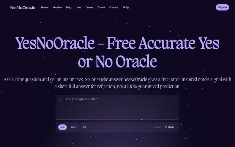 Screenshot of the YesNoOracle homepage