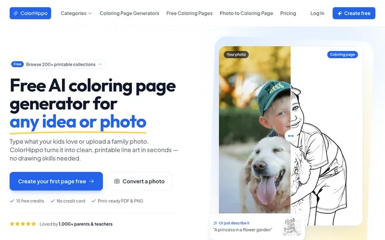 Screenshot of the ColorHippo homepage
