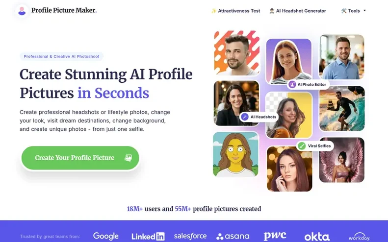 Screenshot of the PFPMaker homepage