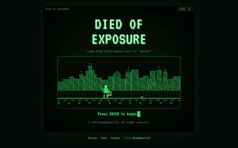 Screenshot of the Died of Exposure homepage