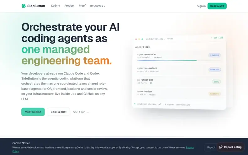 Screenshot of the SideButton homepage