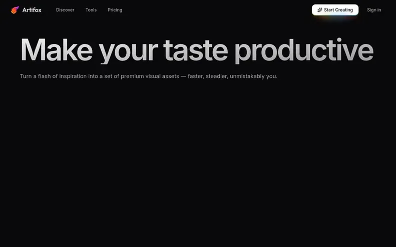 Screenshot of the Artifox homepage