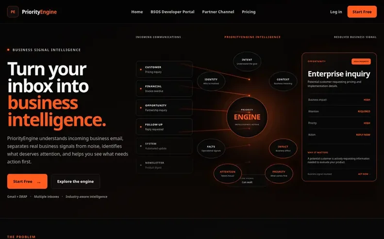 Screenshot of the PriorityEngine homepage