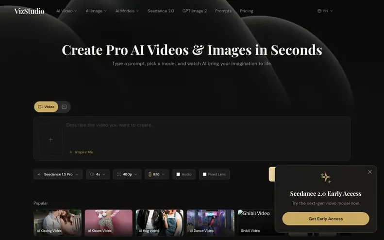 Screenshot of the VizStudio homepage
