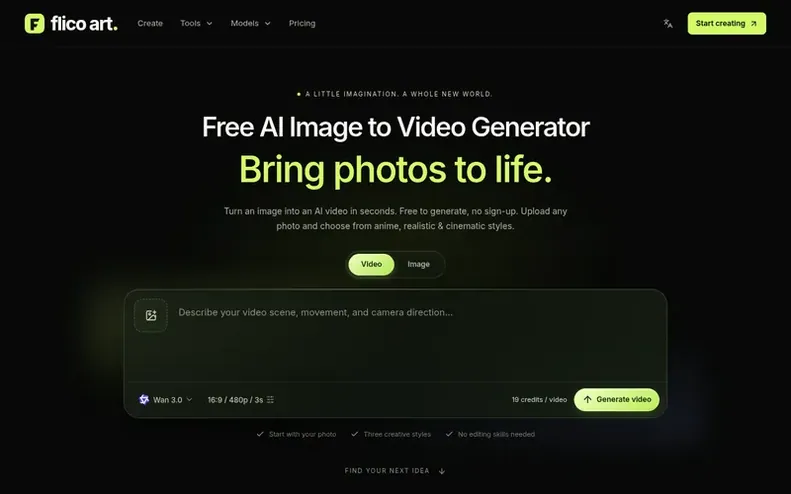 Screenshot of the Flico homepage