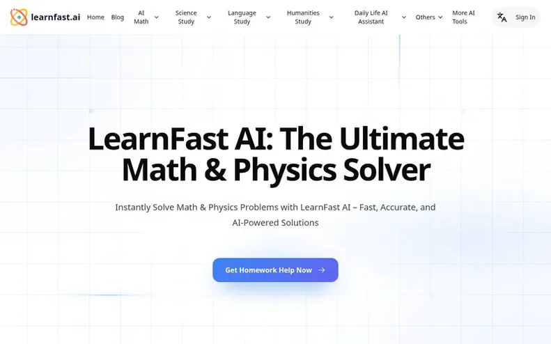 Screenshot of the LearnFast AI homepage