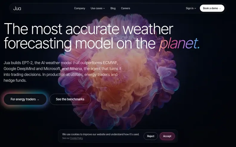 Screenshot of the Jua homepage