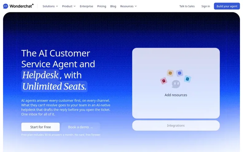 Screenshot of the Wonderchat homepage