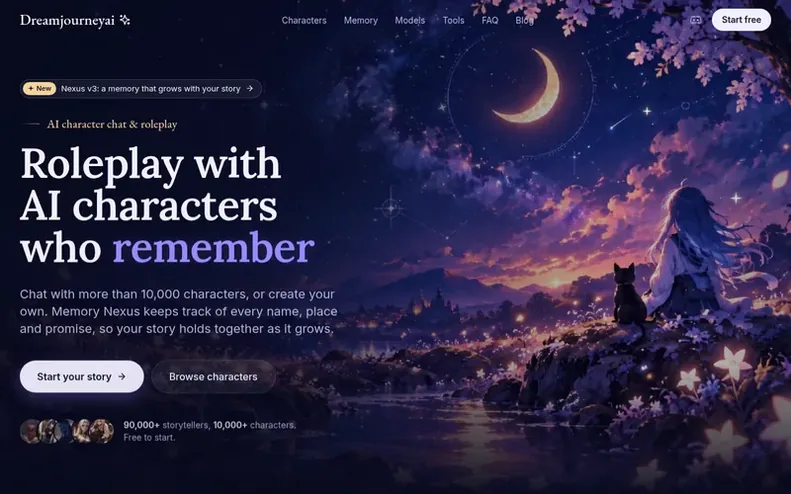 Screenshot of the Dreamjourney AI homepage