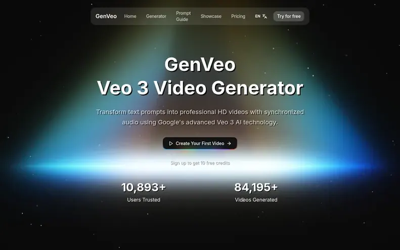 Screenshot of the GenVeo homepage