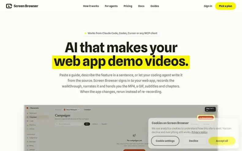 Screenshot of the Screen Browser homepage