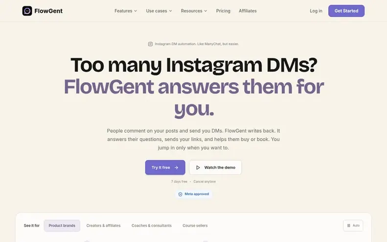 Screenshot of the FlowGent homepage