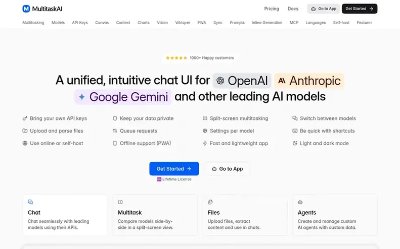 Screenshot of the MultitaskAI homepage