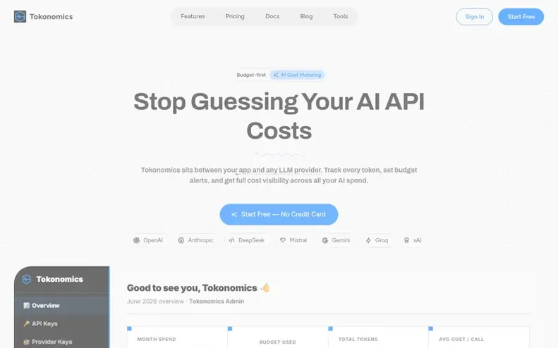 Screenshot of the Tokonomics homepage
