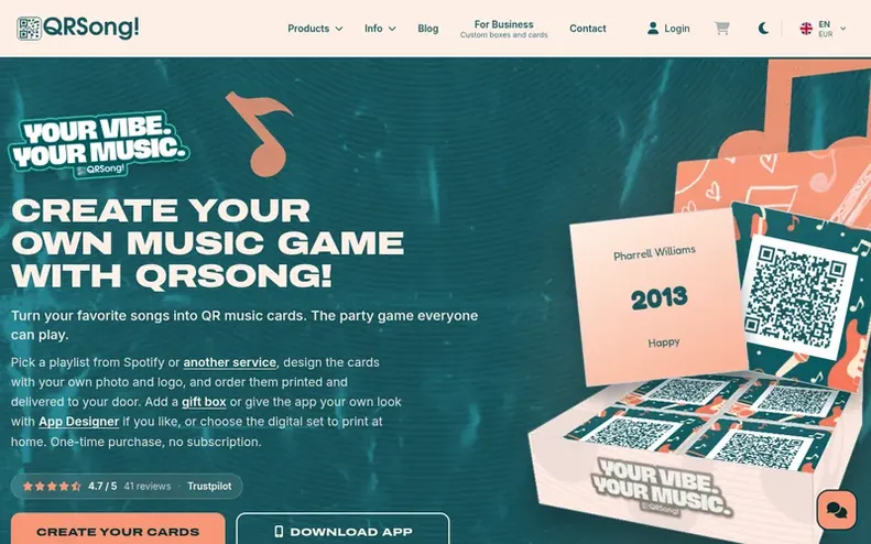 Screenshot of the QRSong! homepage