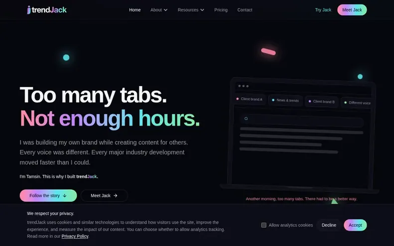 Screenshot of the trendJack homepage
