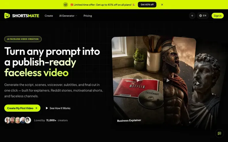 Screenshot of the ShortsMate AI homepage