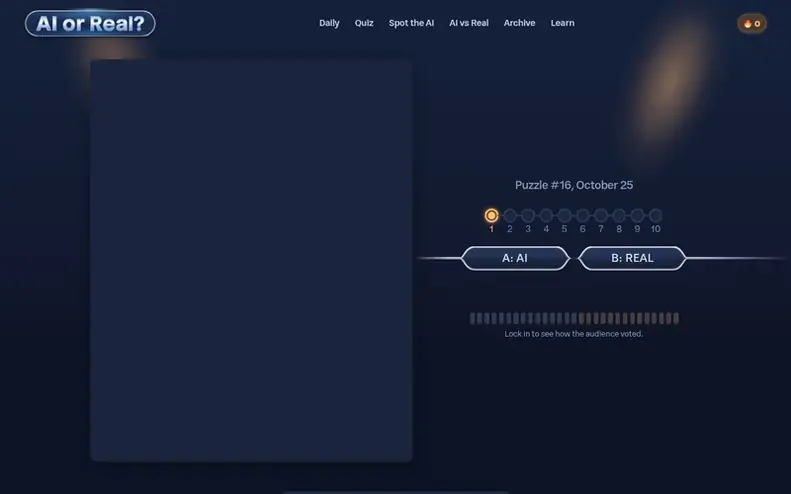Screenshot of the AI or Real homepage