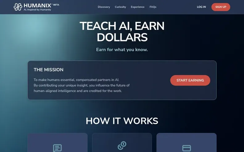Screenshot of the Humanix homepage