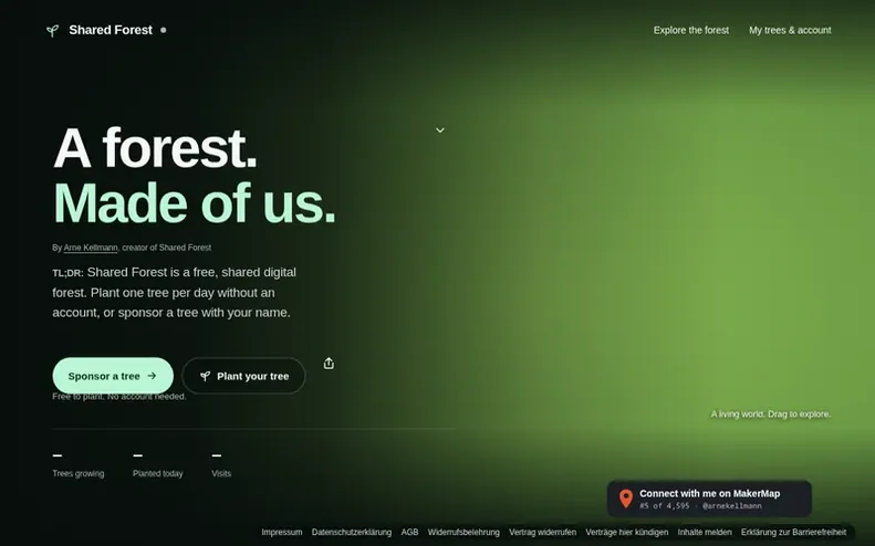 Screenshot of the Shared Forest homepage