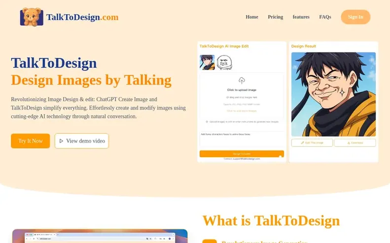 Screenshot of the TalkToDesign homepage