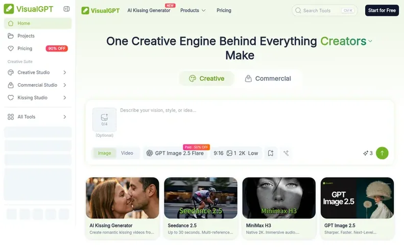 Screenshot of the VisualGPT homepage
