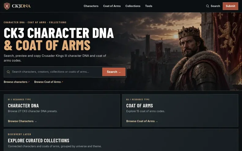 Screenshot of the CK3DNA homepage