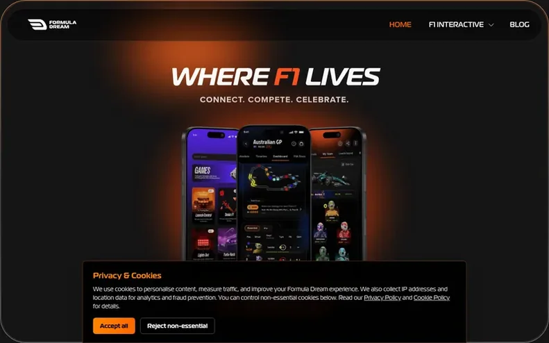 Screenshot of the Formula Dream homepage
