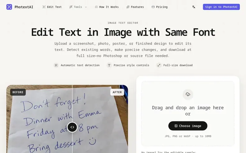 Screenshot of the PhotextAI homepage