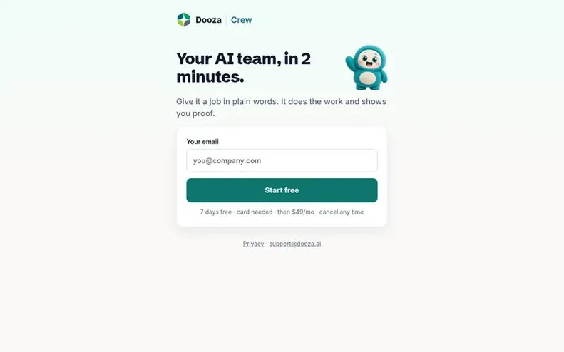 Screenshot of the Dooza Crew homepage