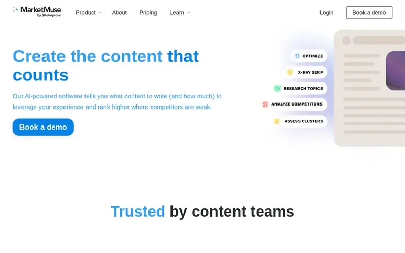Screenshot of the MarketMuse homepage
