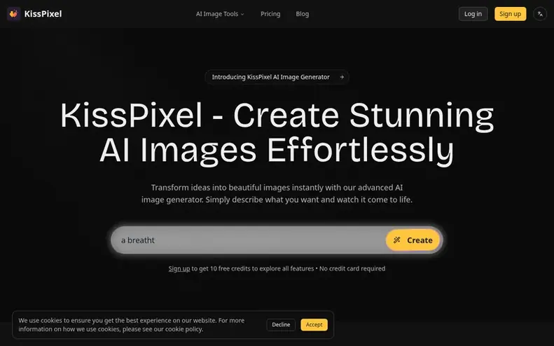 Screenshot of the KissPixel homepage