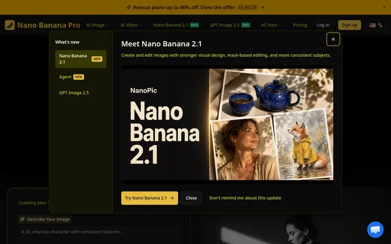 Screenshot of the Nano Banana Pro homepage