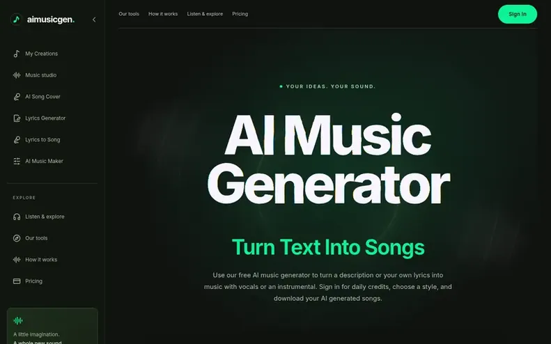 Screenshot of the Aimusicgen homepage