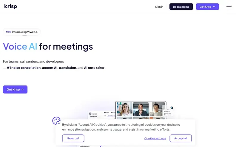 Screenshot of the Krisp homepage