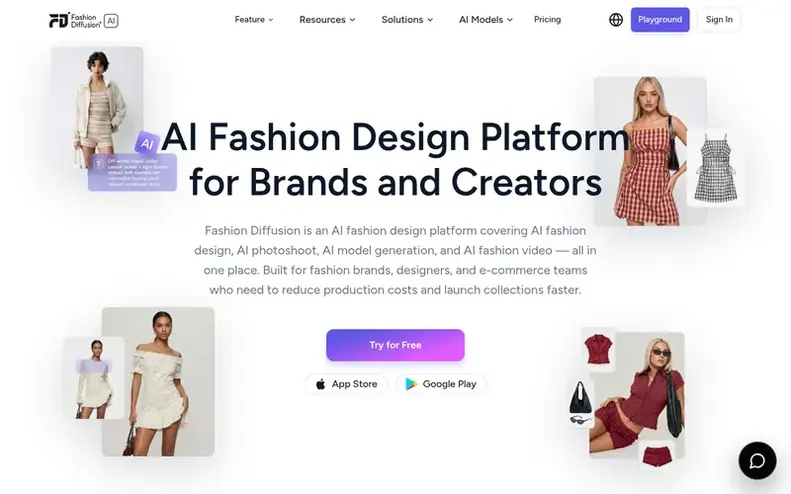 Screenshot of the Fashion Diffusion homepage
