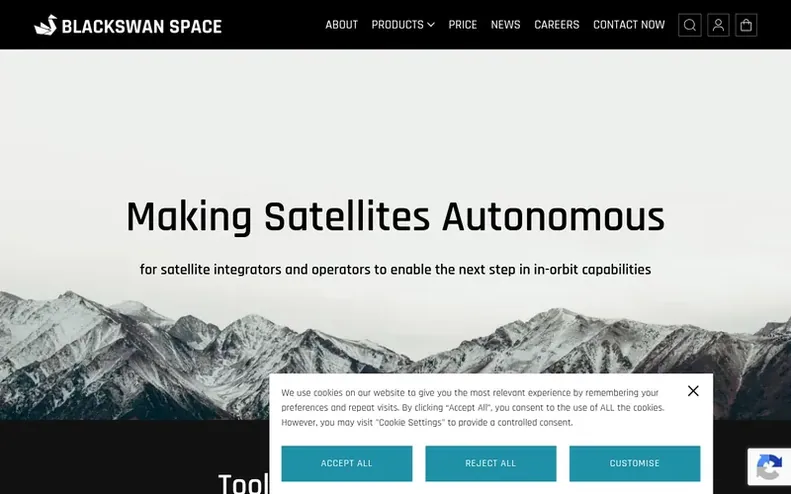 Screenshot of the Blackswan Space homepage