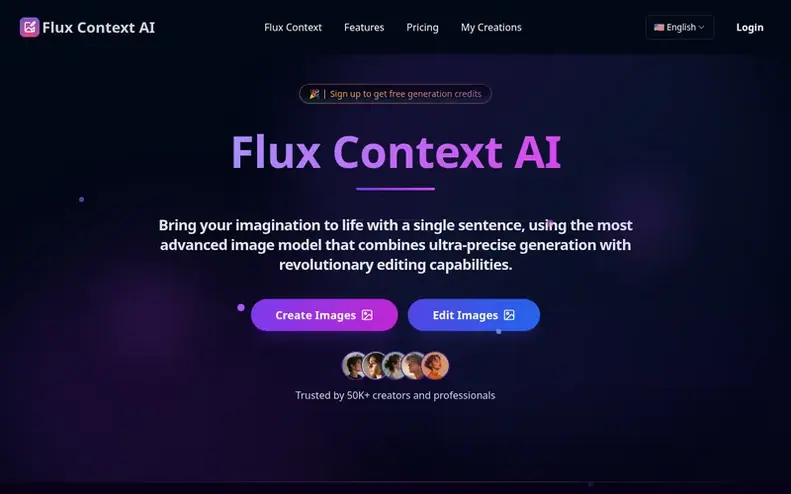 Screenshot of the FLUX Context AI homepage