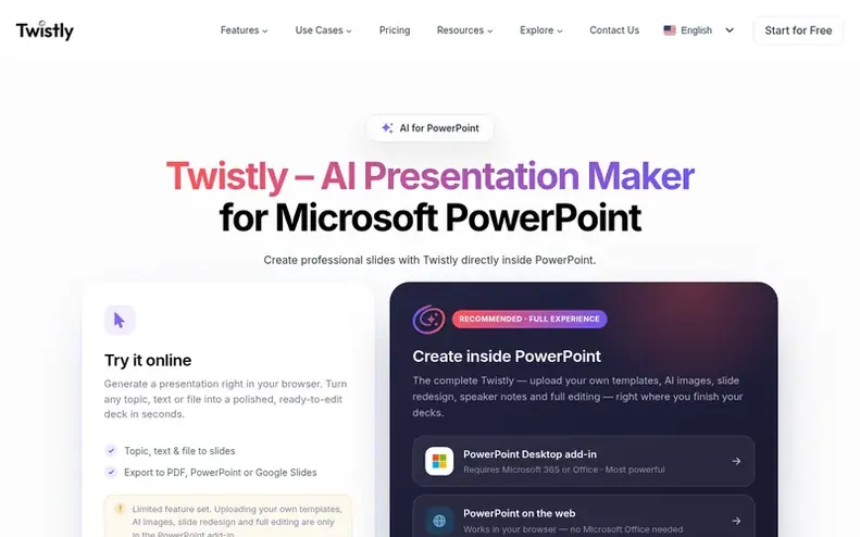 Screenshot of the Twistly homepage