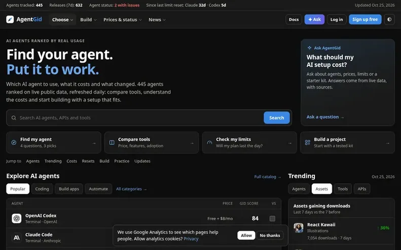 Screenshot of the AgentGid homepage