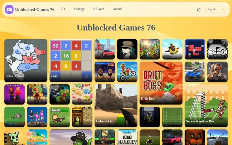 Screenshot of the Unblocked Games 76 homepage