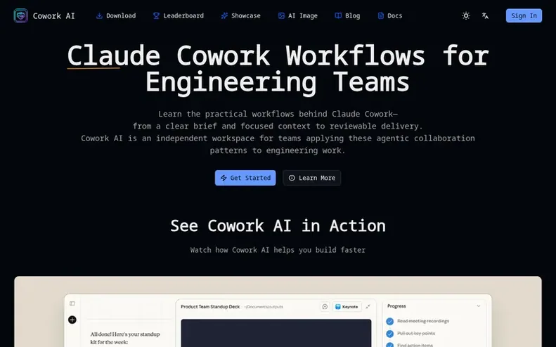 Screenshot of the Cowork AI homepage